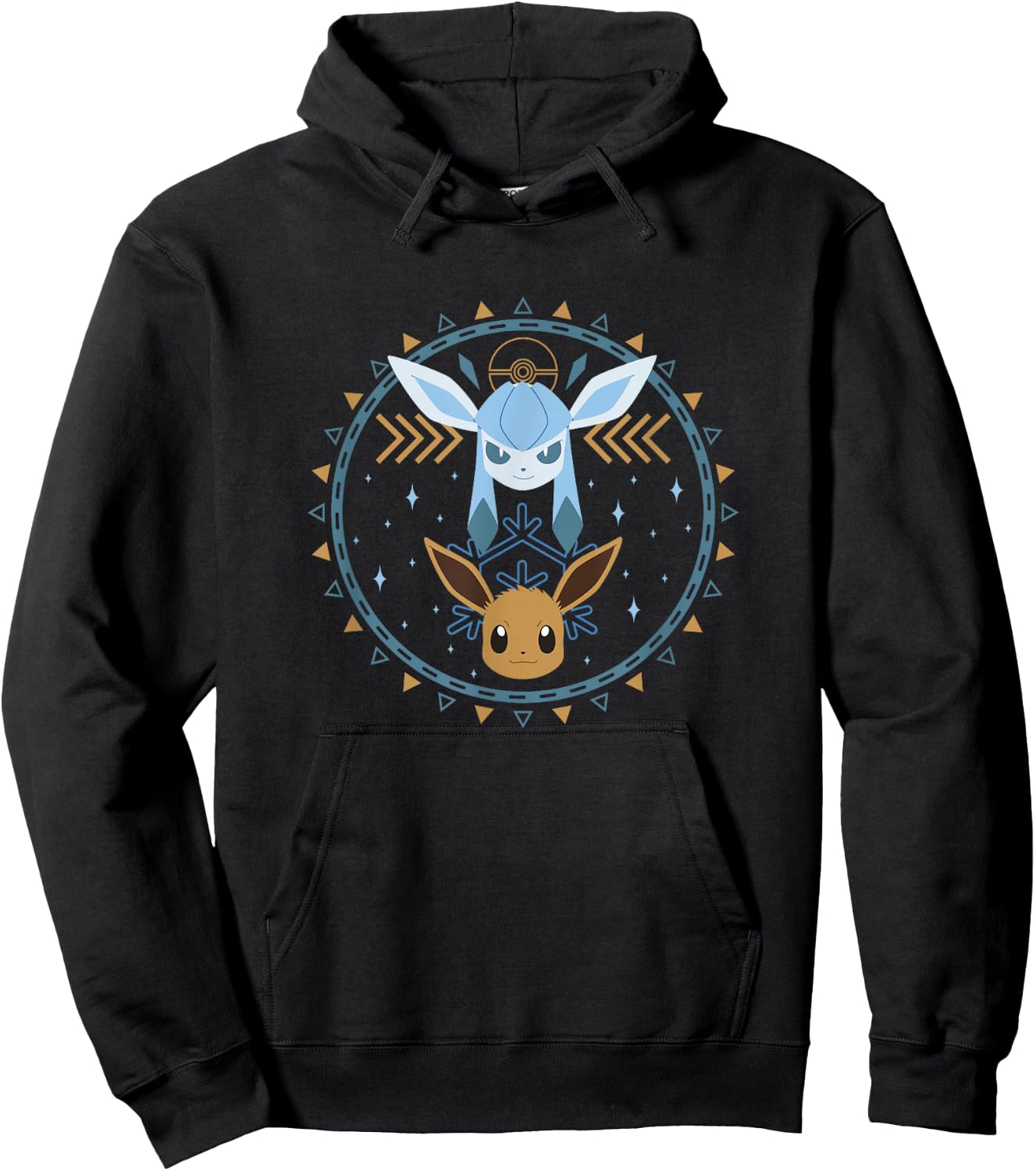 Pokémon Eevee & Glaceon Winter Themed Circle Portrait Hoodie - Hoodie | Black