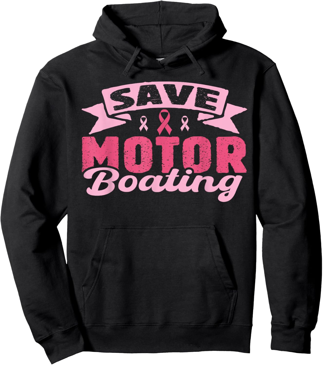 Save Motor Boating Funny Breast Cancer Pink Ribbon Men Hoodie - Hoodie | Black
