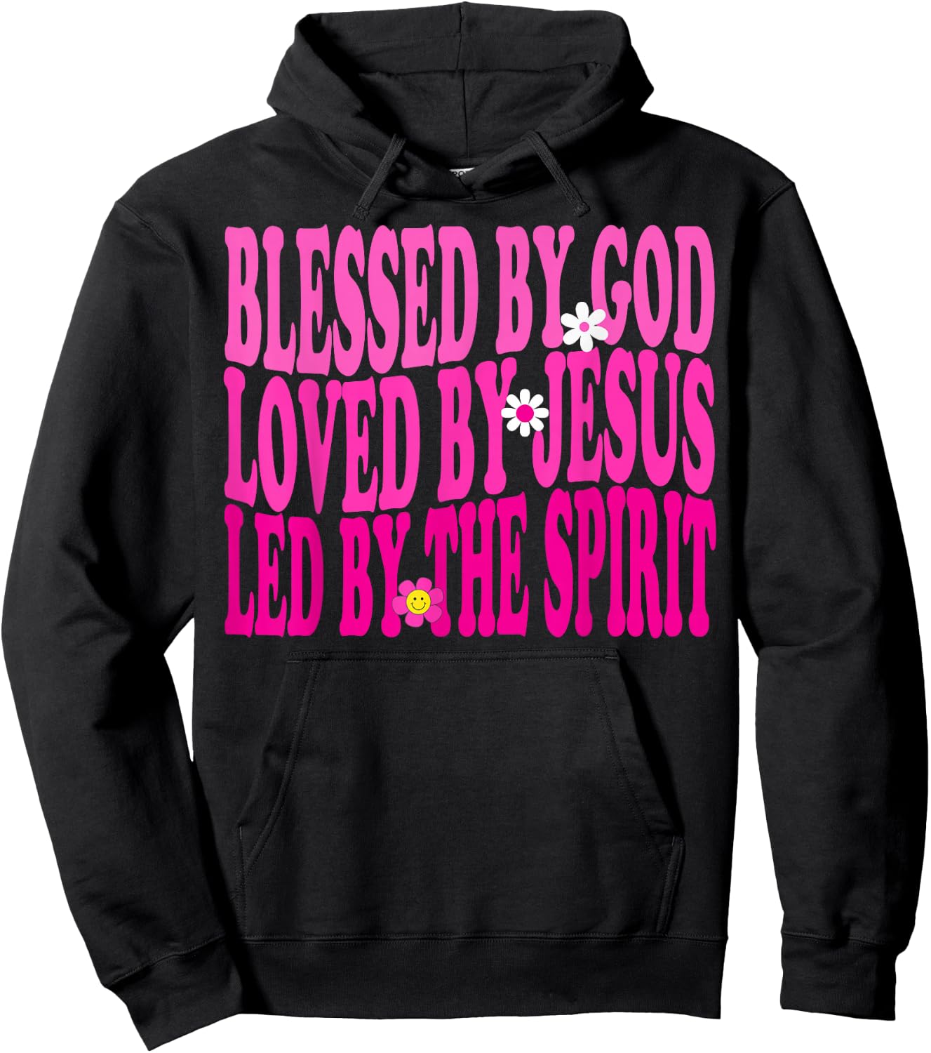 Blessed By God, Loved By Jesus, Pink Flower Christian Groovy Hoodie - Hoodie | Black