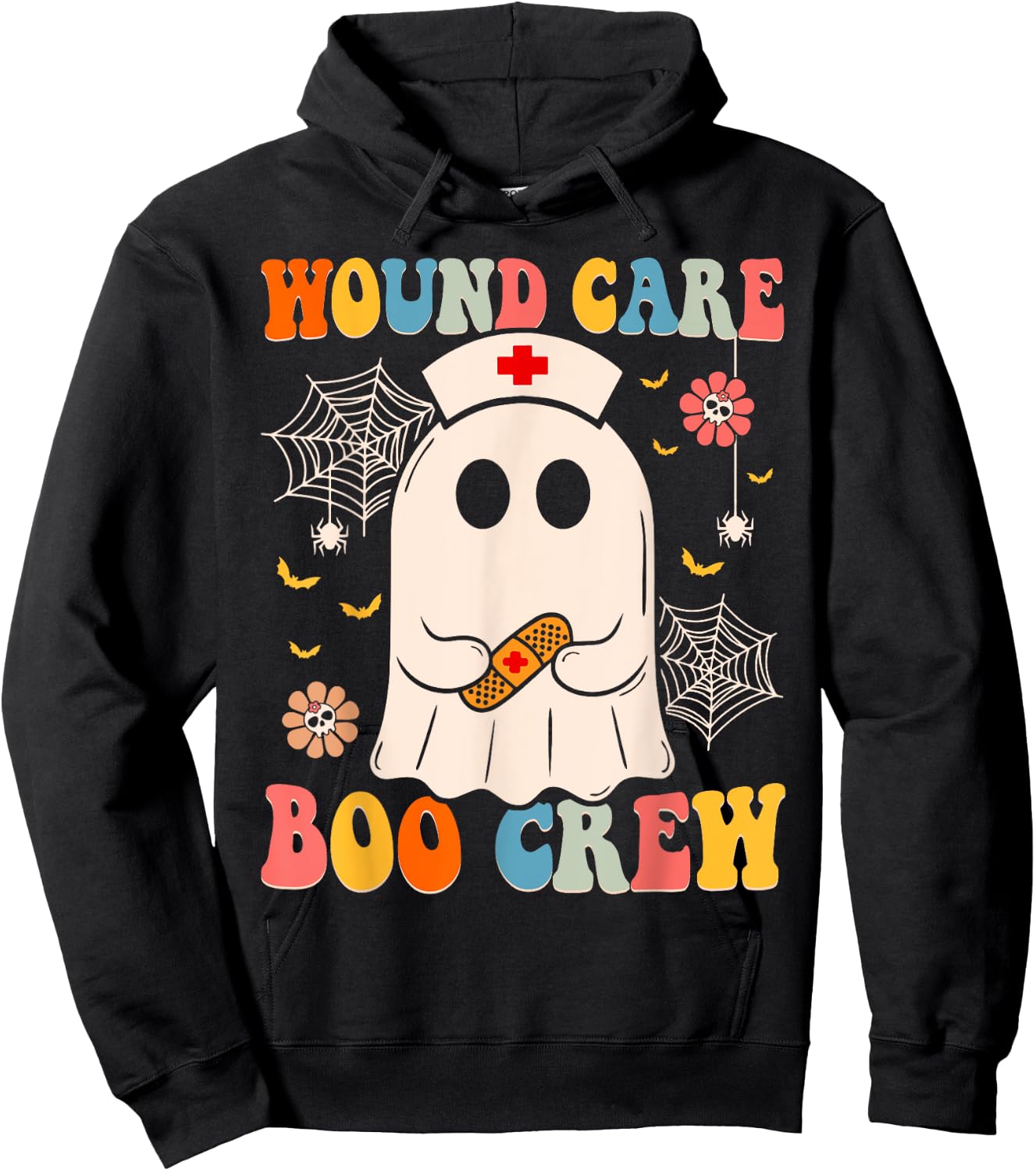 Groovy Wound Care Boo Crew Nurse Funny Ghost Halloween Nurse Hoodie - Hoodie | Black