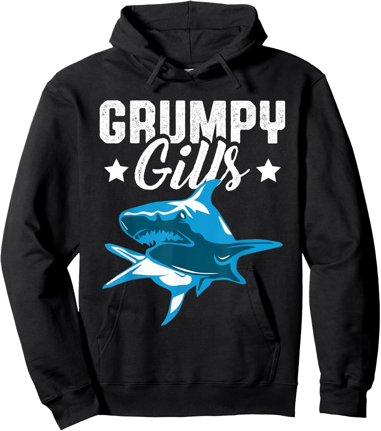 Shark Grumpy Gills Angry Dad Father Funny Retro TV Movie Hoodie - Hoodie | Black
