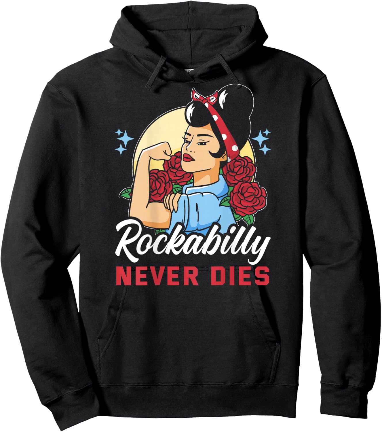Vintage 50s Rock N Roll Design - Rockabilly Never Dies Hoodie - Hoodie | Black