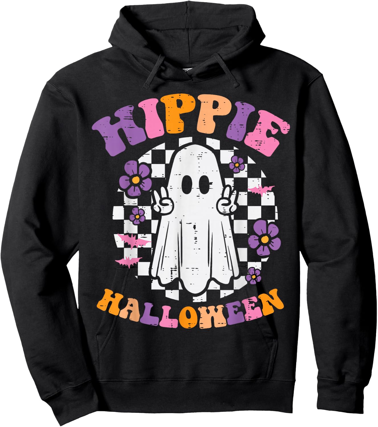 Hippie Halloween Ghost Peace Retro Costume Women Kids Men Hoodie - Hoodie | Black
