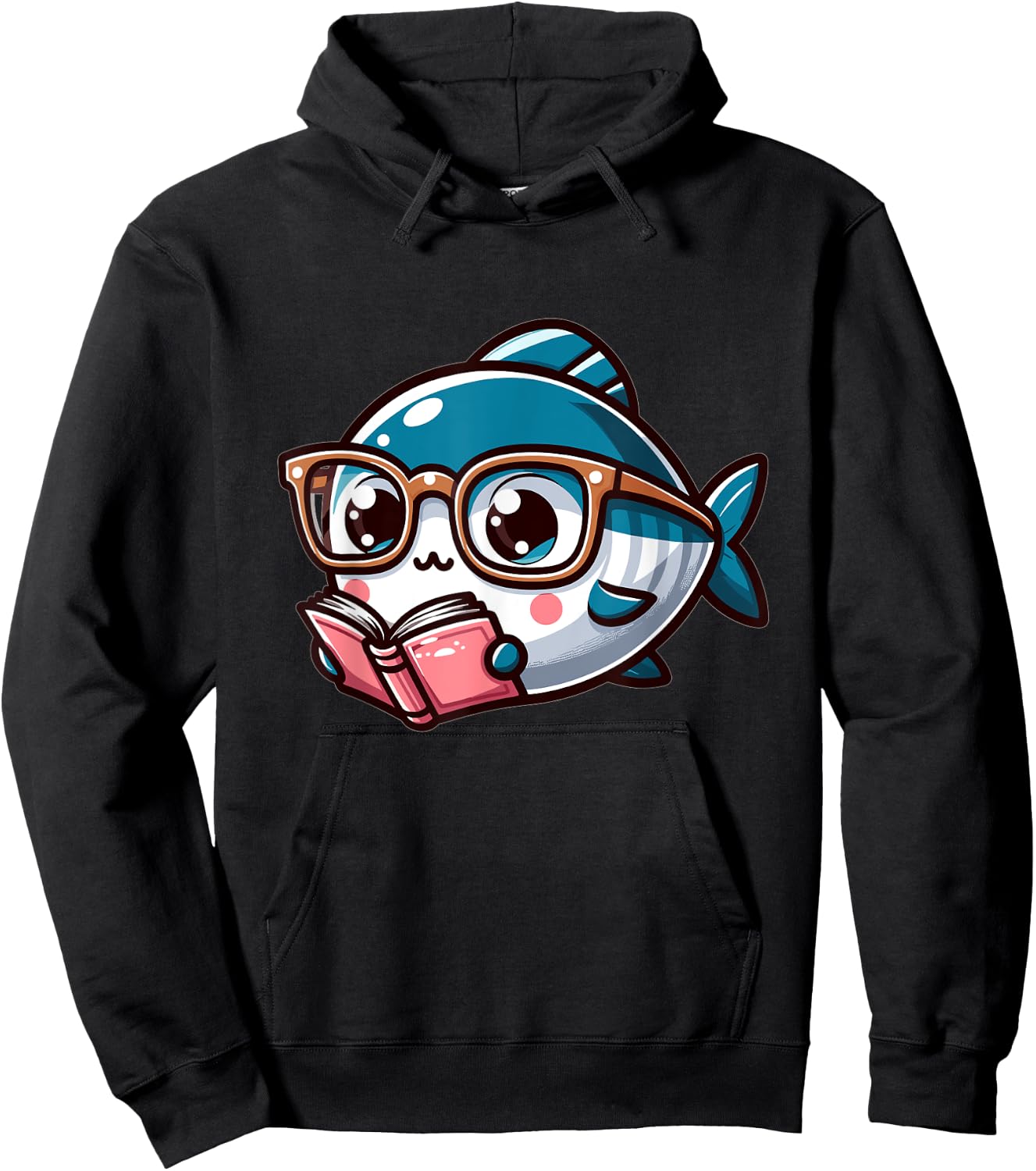 Adorable Book Lover Tuna Fish With Reading Glasses Cute Hoodie - Hoodie | Black