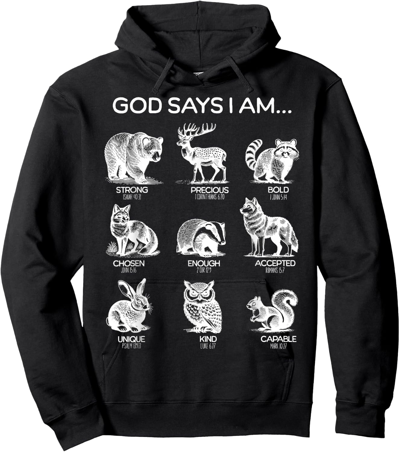 God Says I am Forest Animals Bible Verse Christian Hiking Hoodie - Hoodie | Black