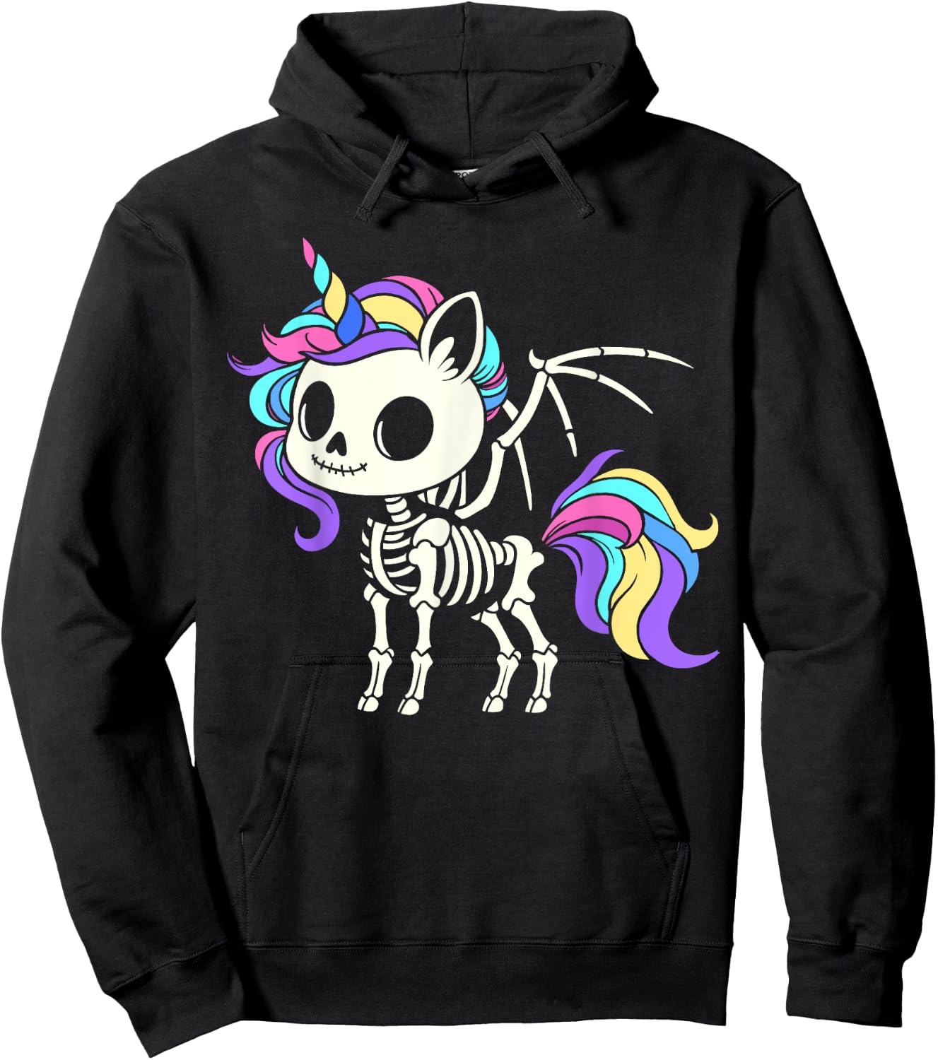 Kawaii skeleton unicorn Halloween, unicorn with wings Hoodie - Hoodie | Black