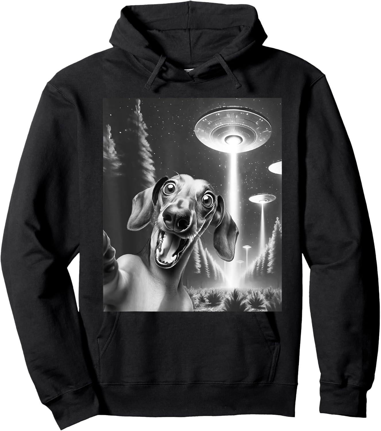 Funny Dachshund Alien UFO Taking a Selfie Weiner Dog Mom Dad Women Kids Hoodie - Hoodie | Black