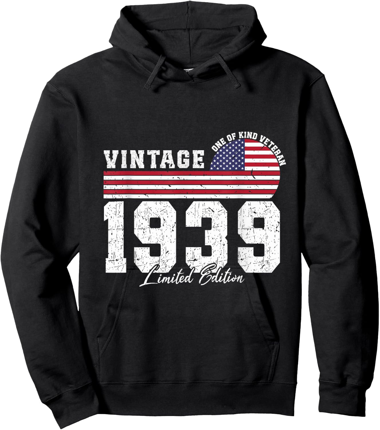 Vintage 1939 Birthday American Flag Patriotic Veterans Day Hoodie - Hoodie | Black