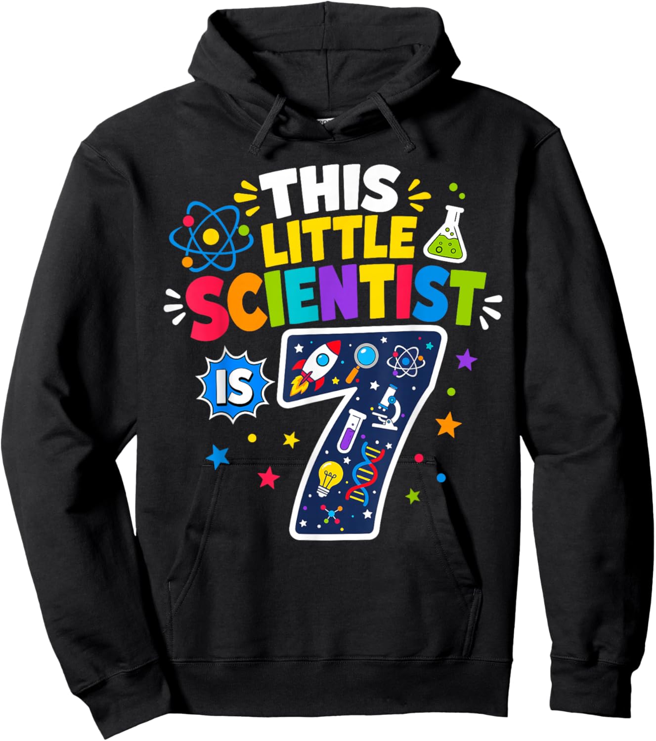 7th Birthday Science This Little Scientist is 7 Years Old Hoodie - Hoodie | Black