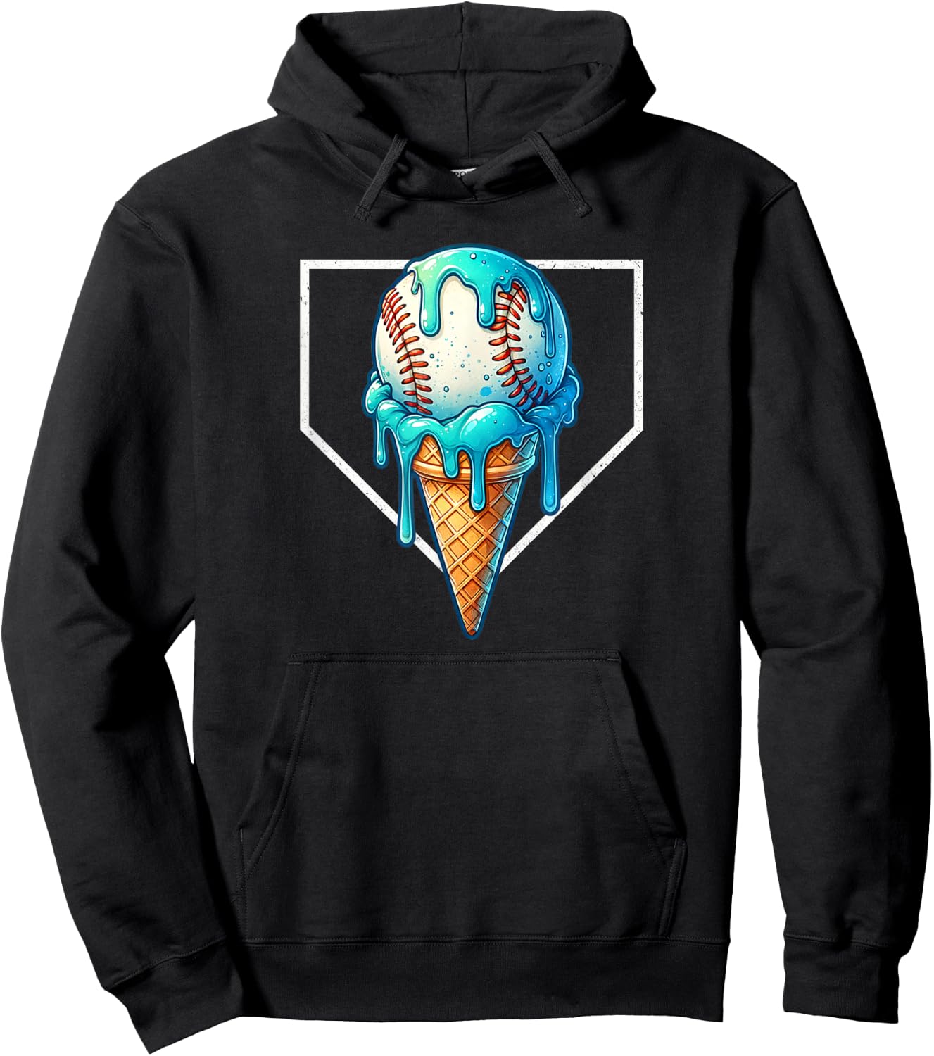 Home Plate Drip - Ice Cream Dripping, Softball & Baseball Hoodie - Hoodie | Black