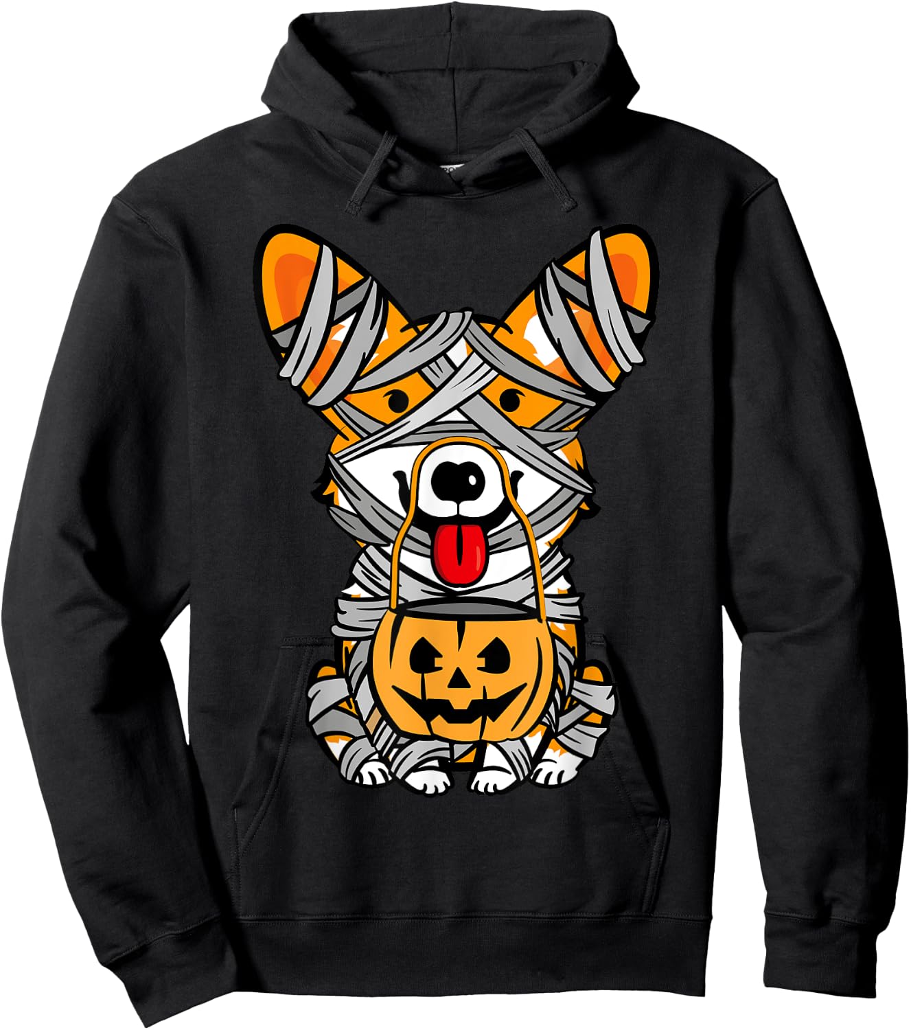 Cute Halloween Costume Welsh Corgi Mummy Dog Lover Design Women Kids Hoodie - Hoodie | Black