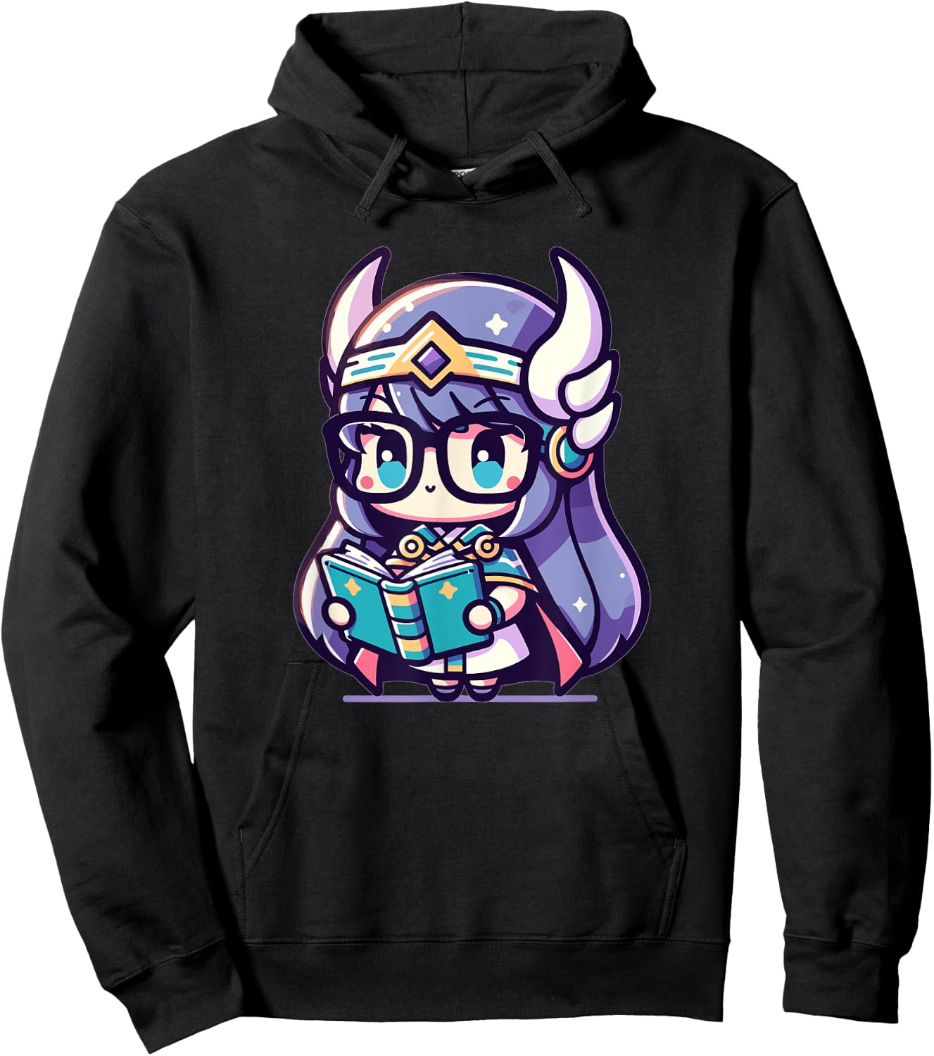 Adorable Book Lover Valkyrie With Reading Glasses Cute Hoodie - Hoodie | Black