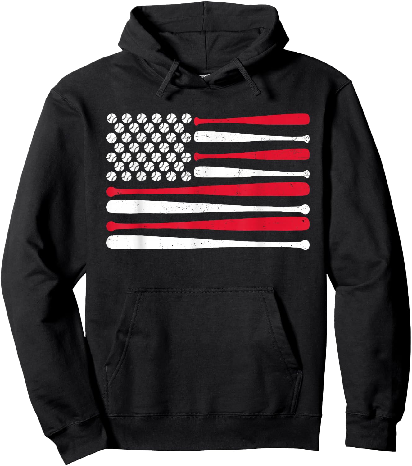 American Flag Baseball USA Vintage Baseball Sport Fan Hoodie - Hoodie | Black