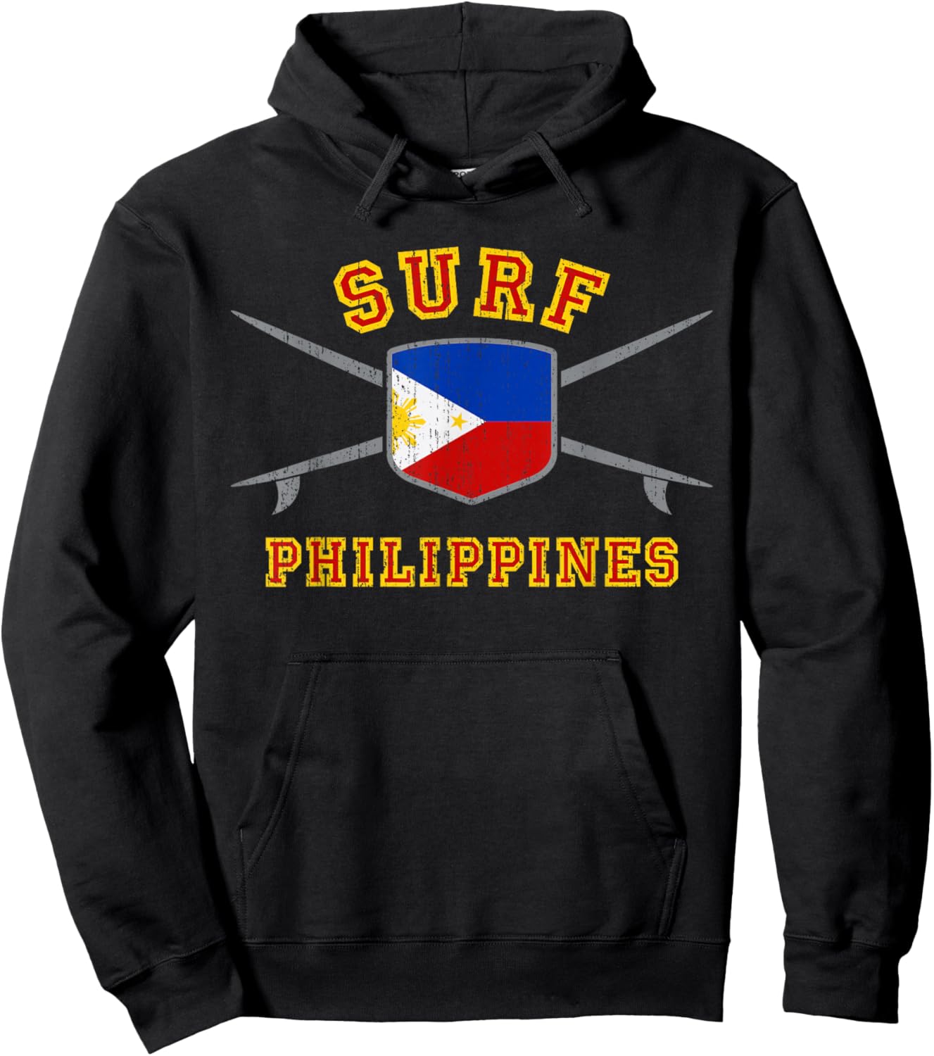 Surfing Philippines | Beach Surf Filipino Flag Hoodie - Hoodie | Black
