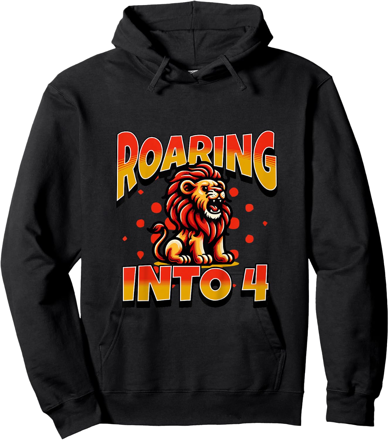 Kids Lion Mane Roaring Into 4 Year Old 4th Birthday Boy Girl Hoodie - Hoodie | Black