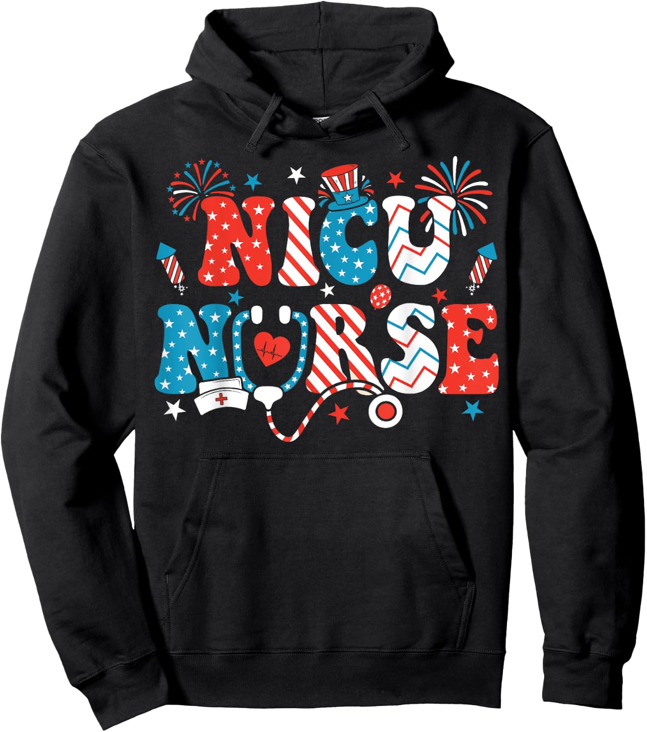 NICU Nurse 4th Of July American Flag Patriotic Nicu Nurse Hoodie - Hoodie | Black
