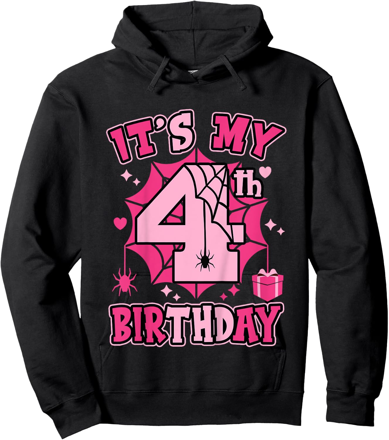 Kids It's My 4th Birthday Spider Girl Costume Party 4 Year Old Hoodie - Hoodie | Black