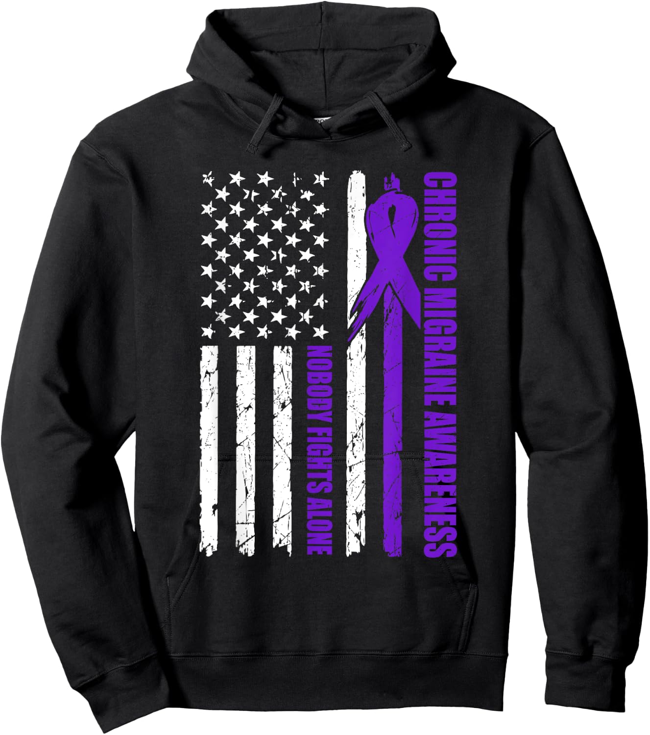Chronic Migraine Awareness USA Flag Purple Ribbon Dads Hoodie - Hoodie | Black