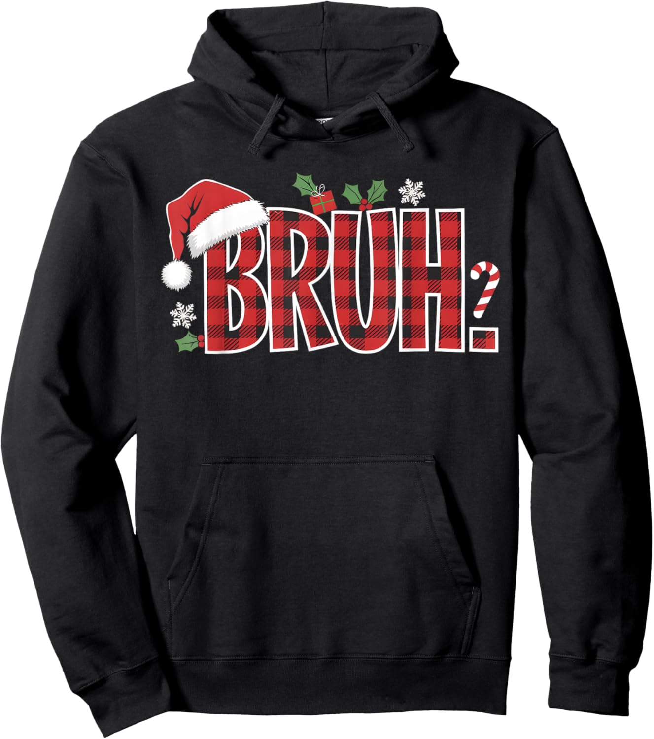 Bruh Christmas Plaid Gifts For Teens Boys Kids Xmas Pajamas Hoodie - Hoodie | Black