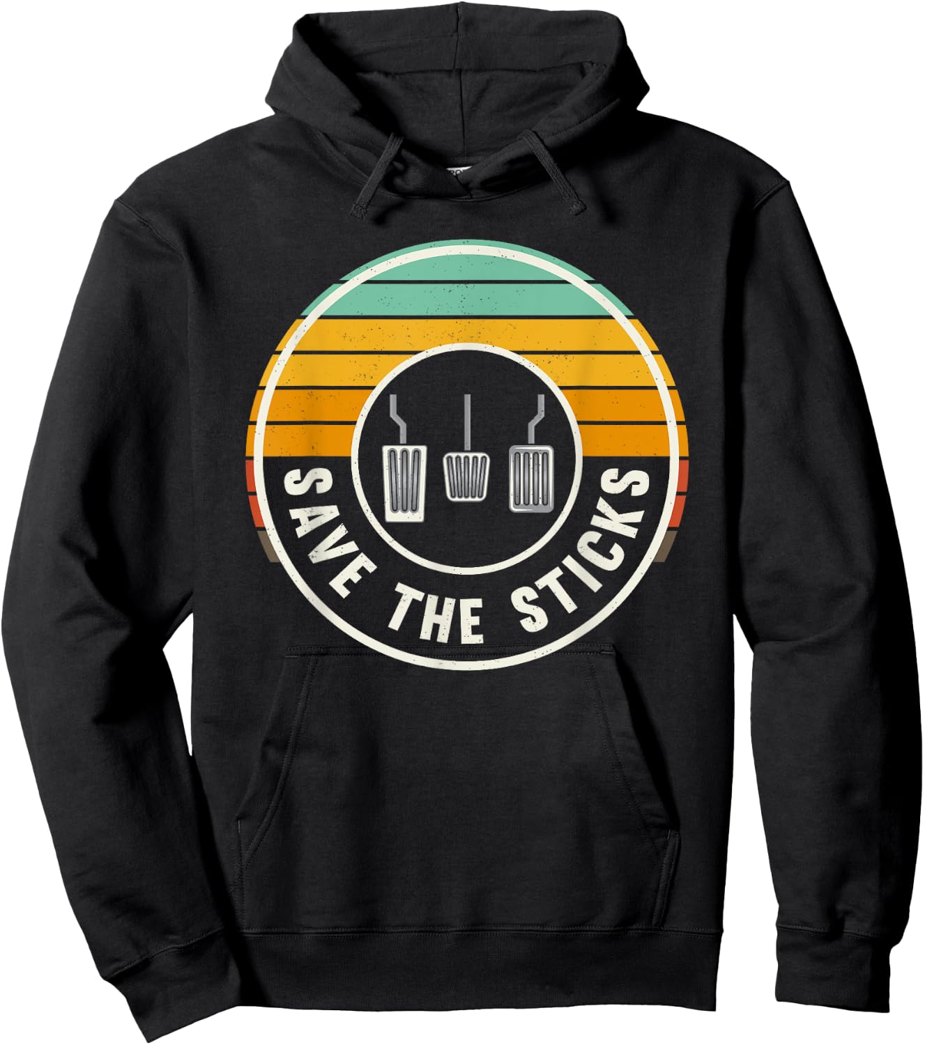 Save The Sticks Retro Manual Transmission Three Pedals Hoodie - Hoodie | Black