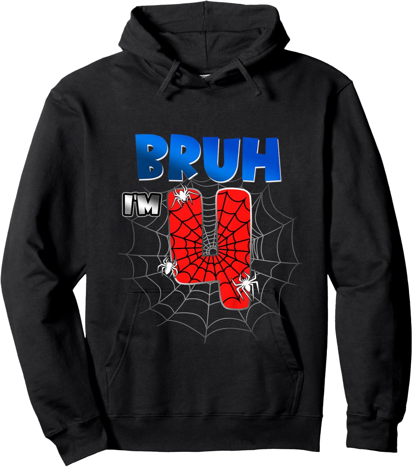 Kids Bruh It's My 4th Birthday Spider Theme I'm 4 Year Old Boy Hoodie - Hoodie | Black