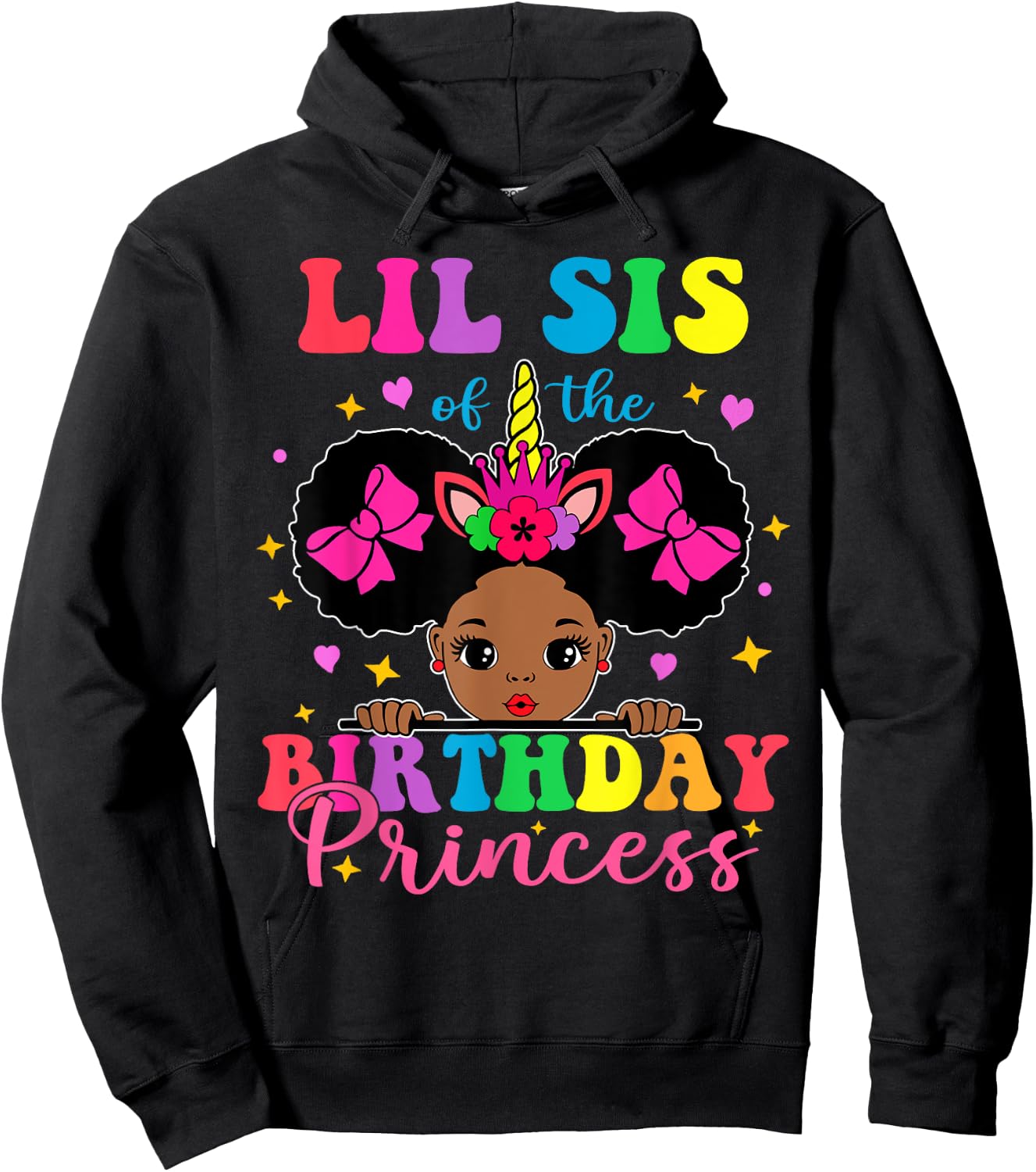 Lil Sister of The Birthday Girl Princess Afro Melanin Hoodie - Hoodie | Black