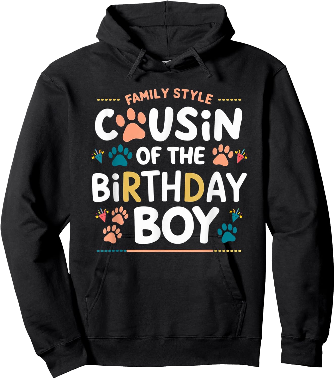Cousin of the Birthday Boy Dog Paw Family Matching Hoodie - Hoodie | Black