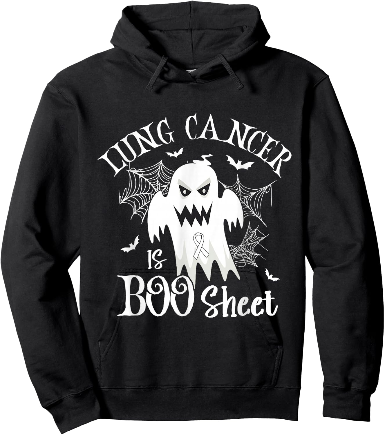 Lung cancer Is Boo Sheet White Ribbon Halloween Costume Hoodie - Hoodie | Black
