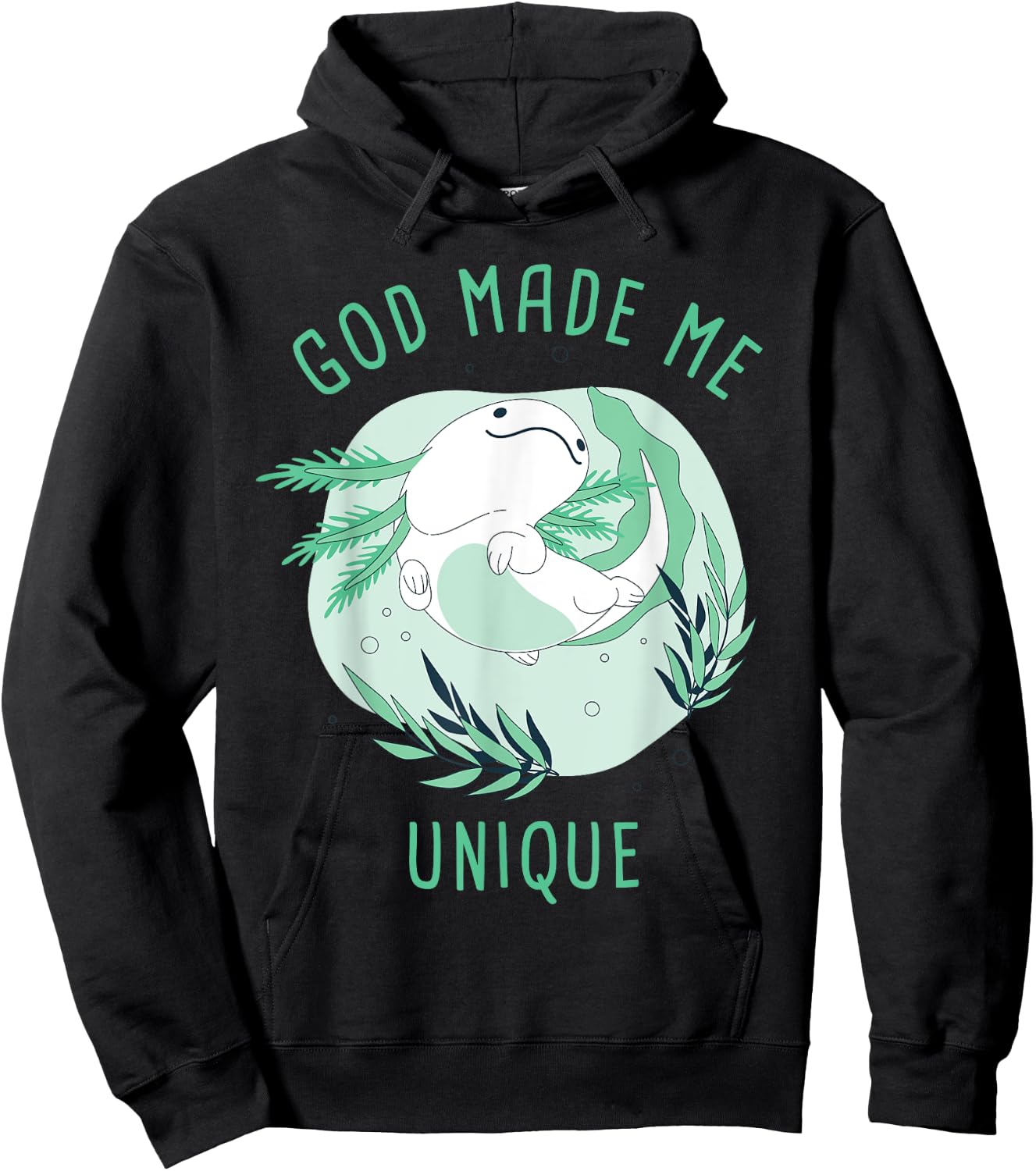 God Made Me Unique – Cute Axolotl Christian Faith Cartoon Hoodie - Hoodie | Black