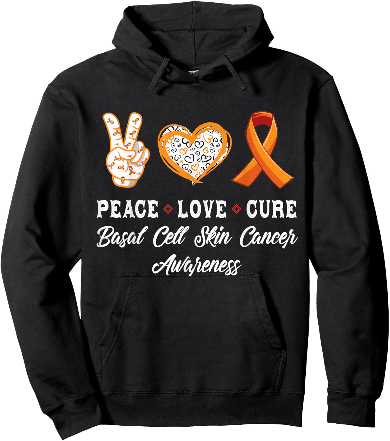 Peace Love cure basal cell skin cancer awareness men women Hoodie - Hoodie | Black