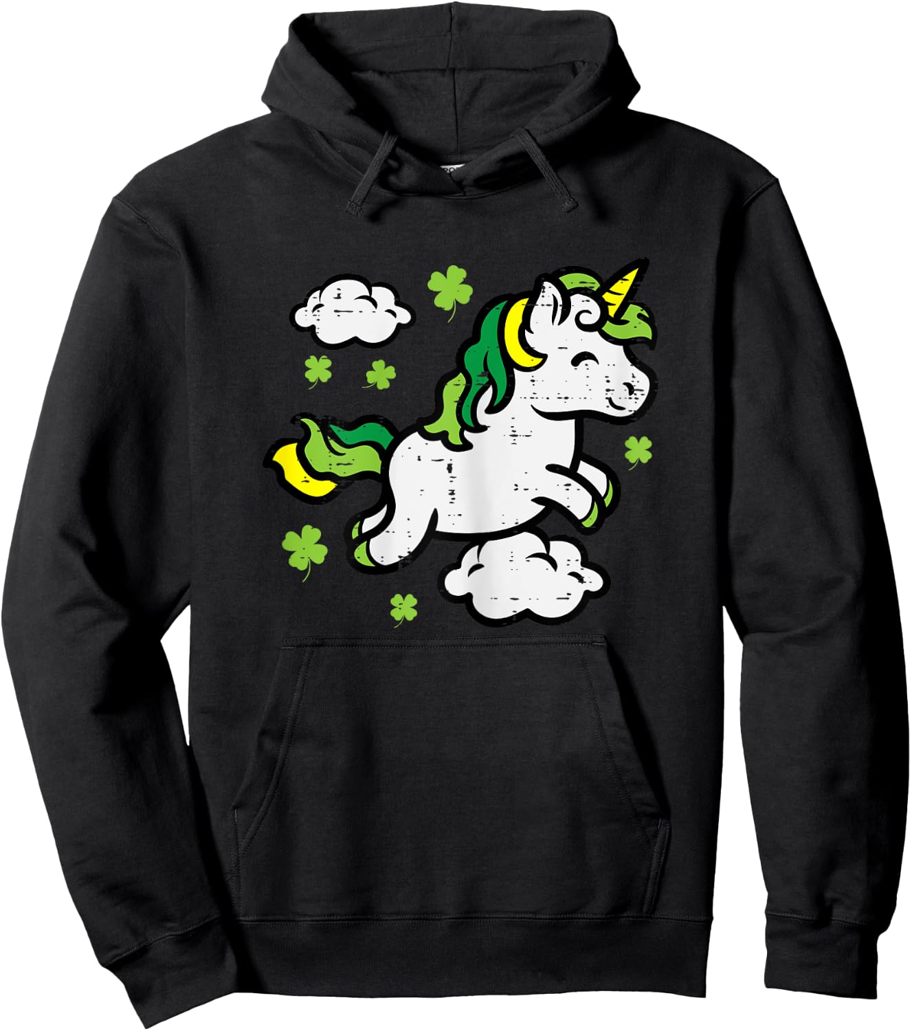 St Patricks Day Unicorn Shamrocks Saint Pattys Girls Kids Hoodie - Hoodie | Black