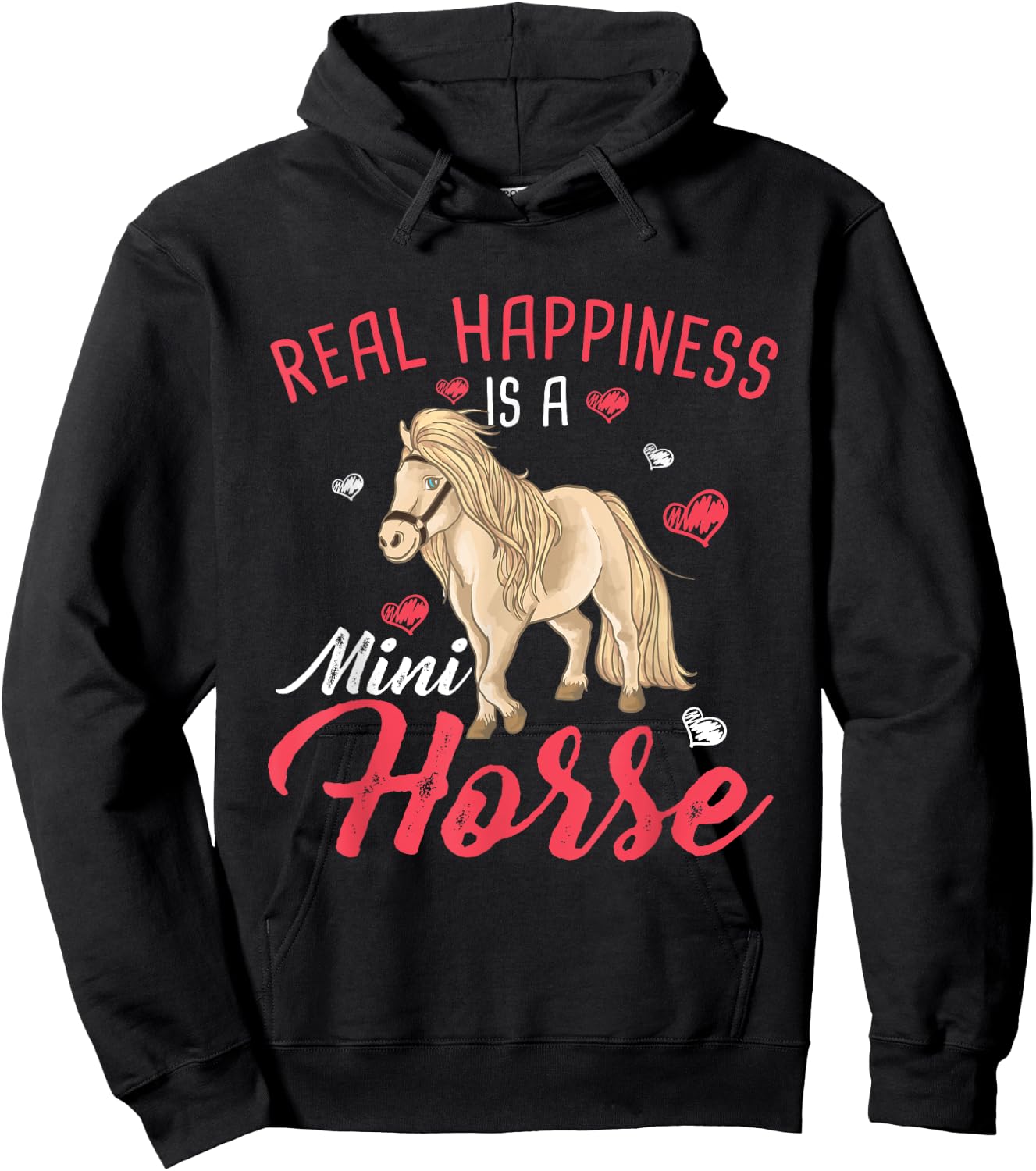 Real Happiness Is A Mini Horse Lover Equestrian Rider Hoodie - Hoodie | Black