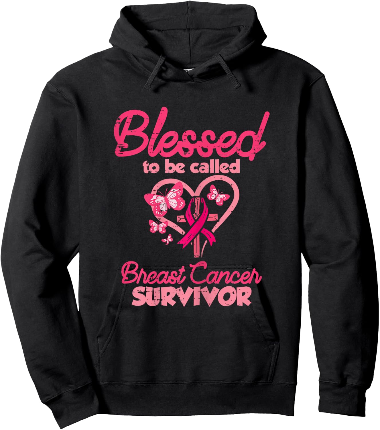 Blessed Breast Cancer Survivor Awareness Christian Women Hoodie - Hoodie | Black