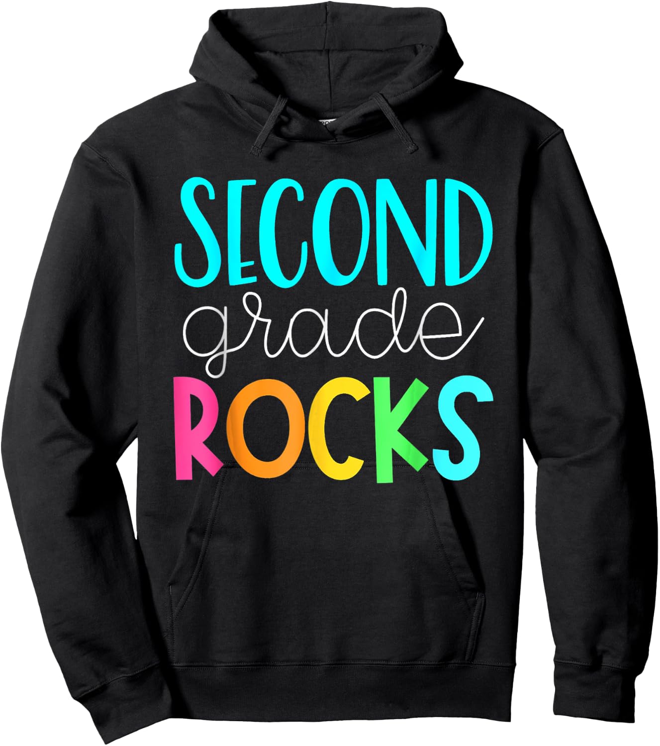 2nd grade rocks rocking 2nd grade teacher Women Girls Kids Hoodie - Hoodie | Black