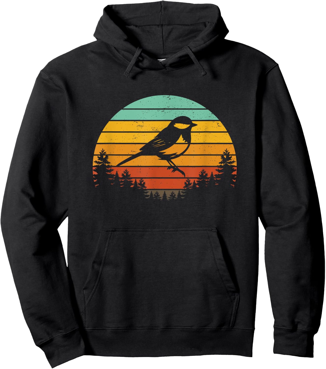 Chickadee Bird Silhouette Retro Vintage Art Design Hoodie - Hoodie | Black