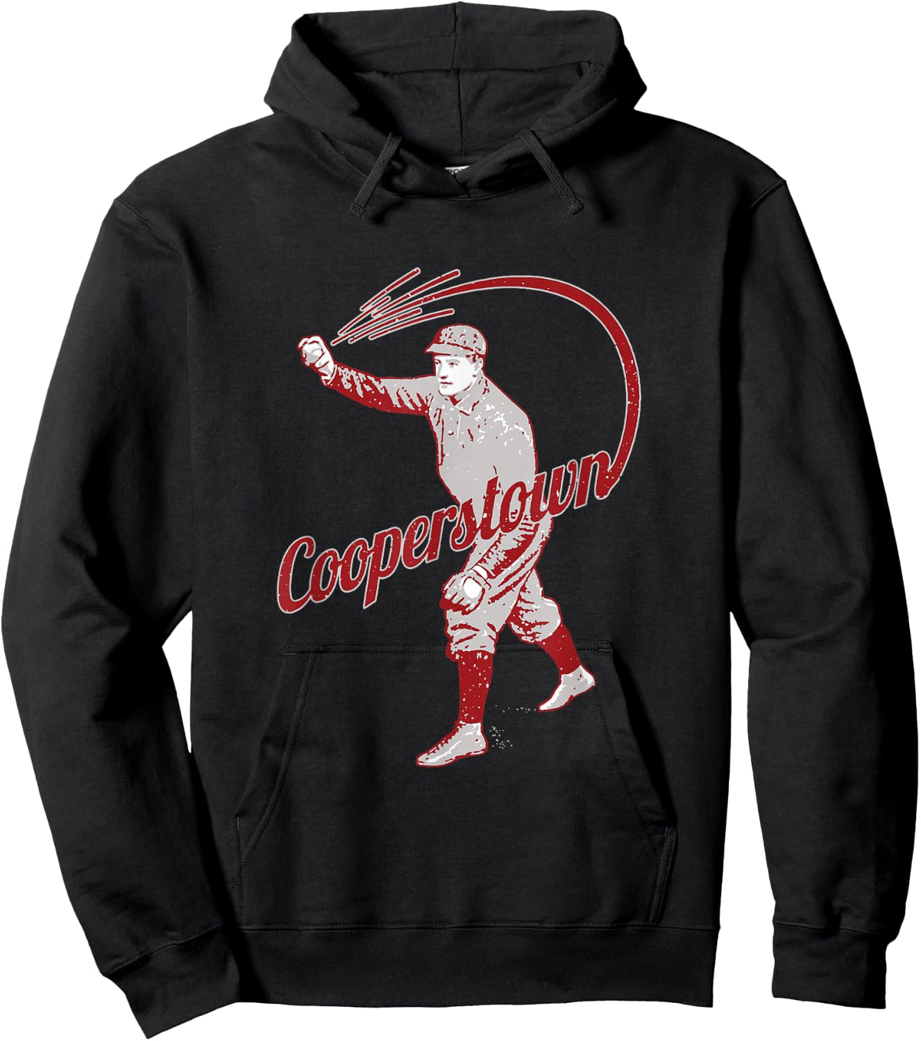 Vintage Baseball Player Cooperstown New York Retro Souvenir Hoodie - Hoodie | Black