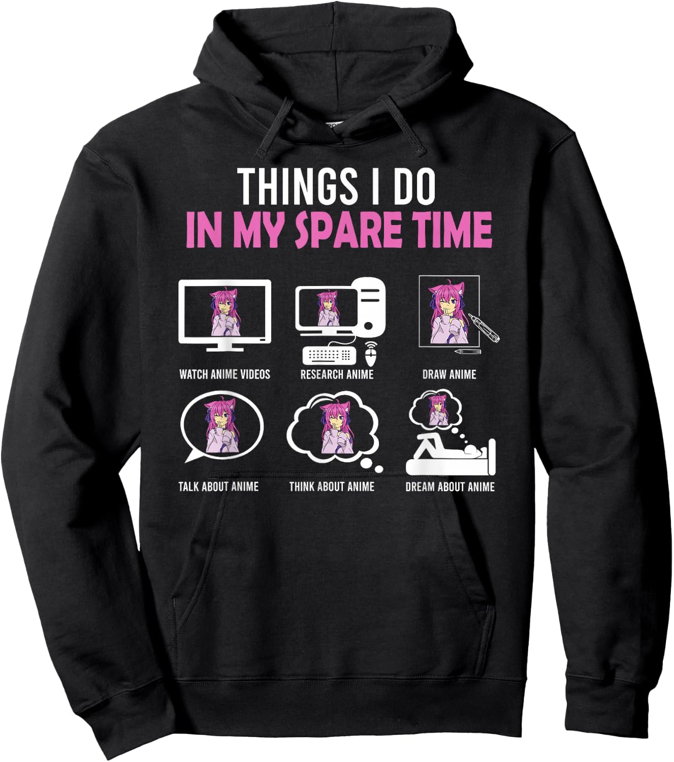 Kawaii Manga Things I Do In My Spare Time Japanese Anime Hoodie - Hoodie | Black