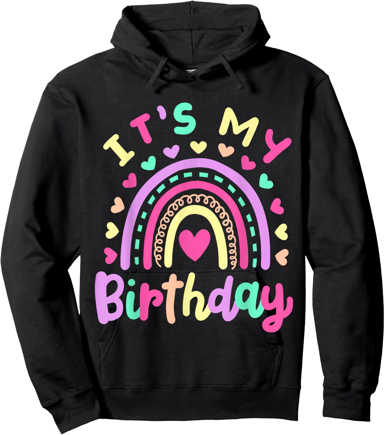 It's My Birthday Rainbow Boho Hippie Retro Groovy Girls Kids Hoodie - Hoodie | Black
