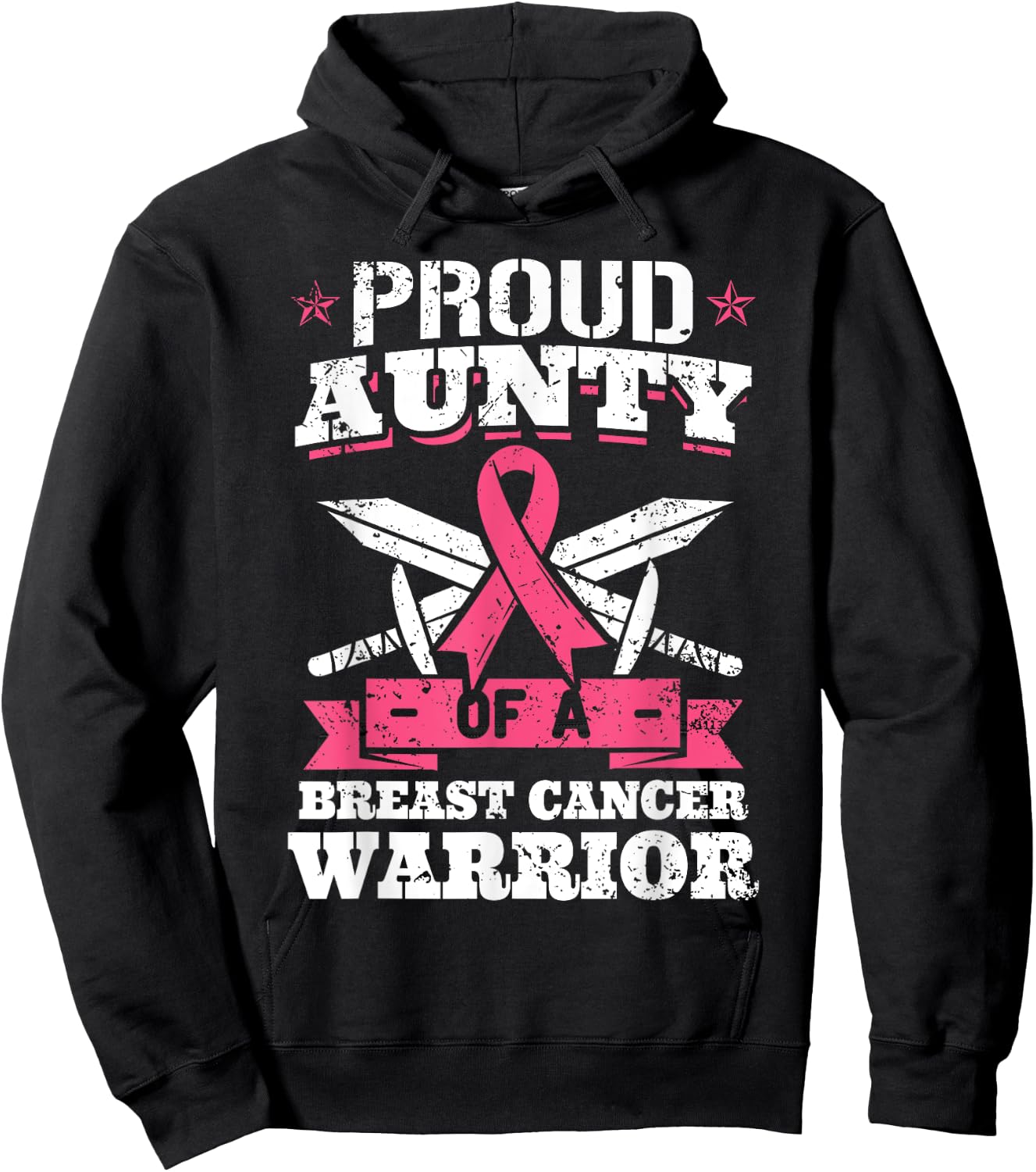 Proud Aunty Of Breast Cancer Warrior Pink Awareness Ribbon Hoodie - Hoodie | Black