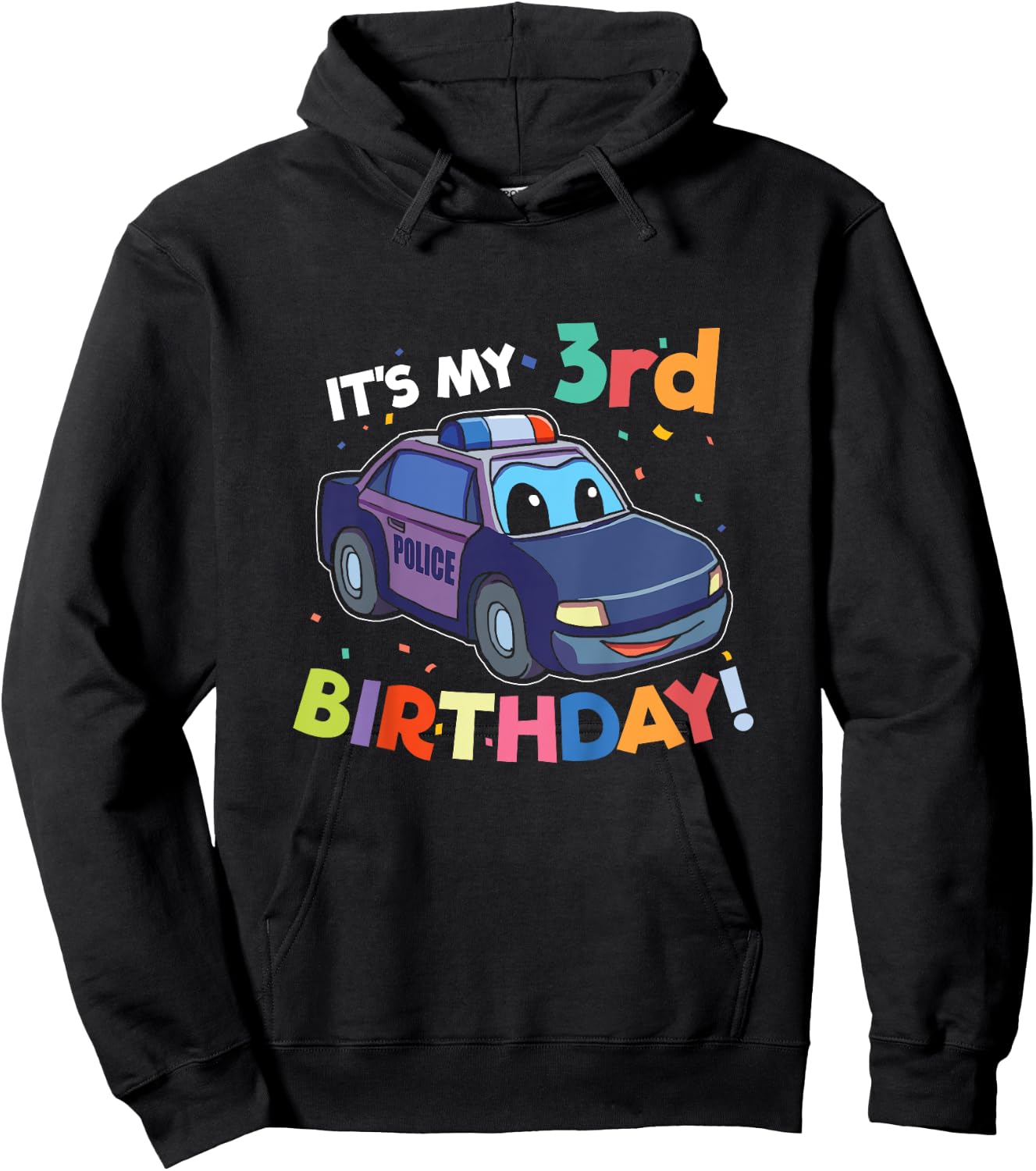 Kids 3 Year Old Shirt Birthday Boy Shirt 3rd Police Car Gift Hoodie - Hoodie | Black