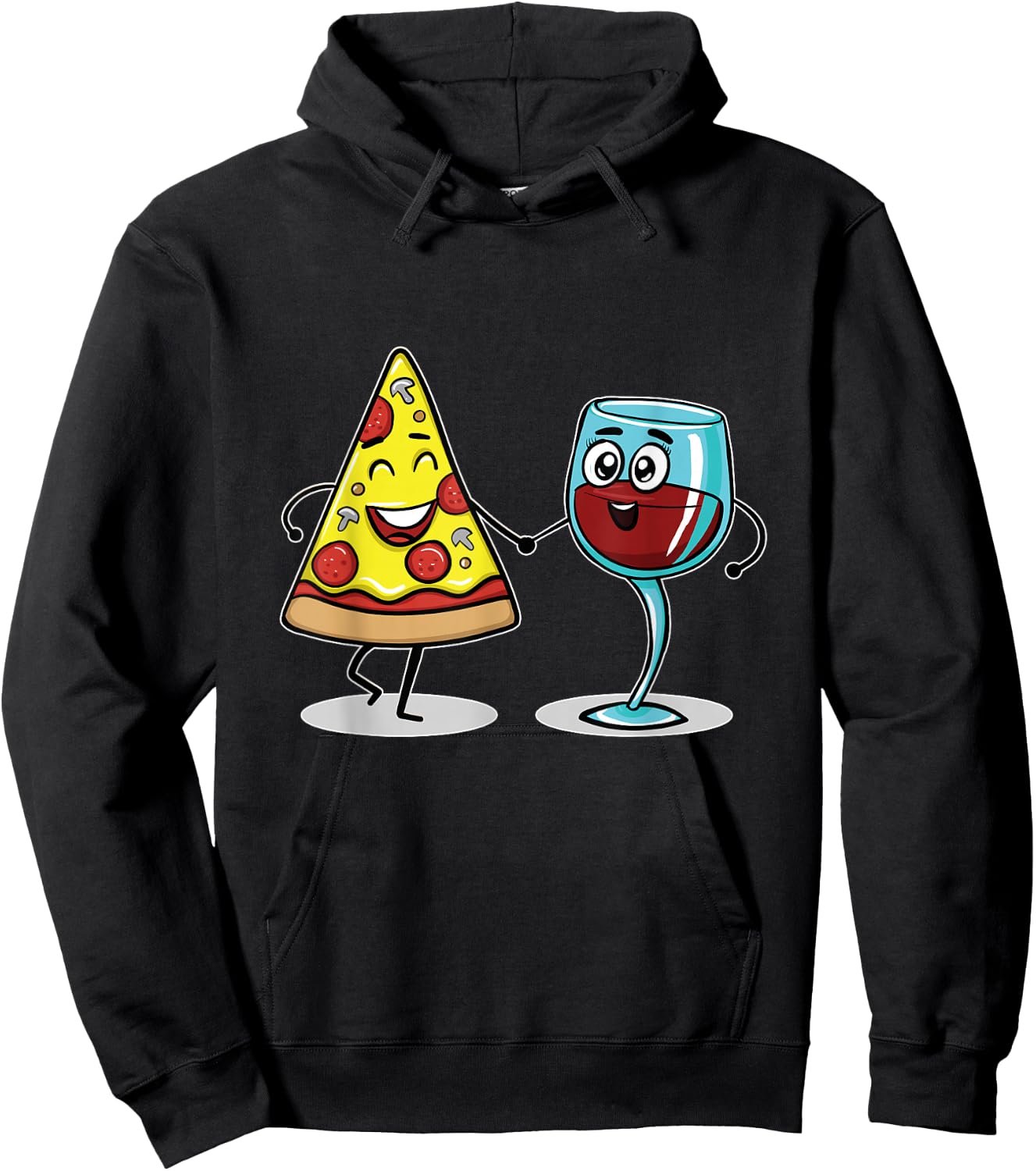 Kawaii Style Pizza and Wine Best Friends Lover Gift Hoodie - Hoodie | Black