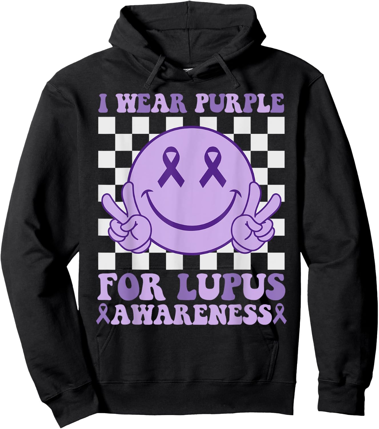 I Wear Purple For Lupus Awareness Happy Face & Ribbon Kids Hoodie - Hoodie | Black