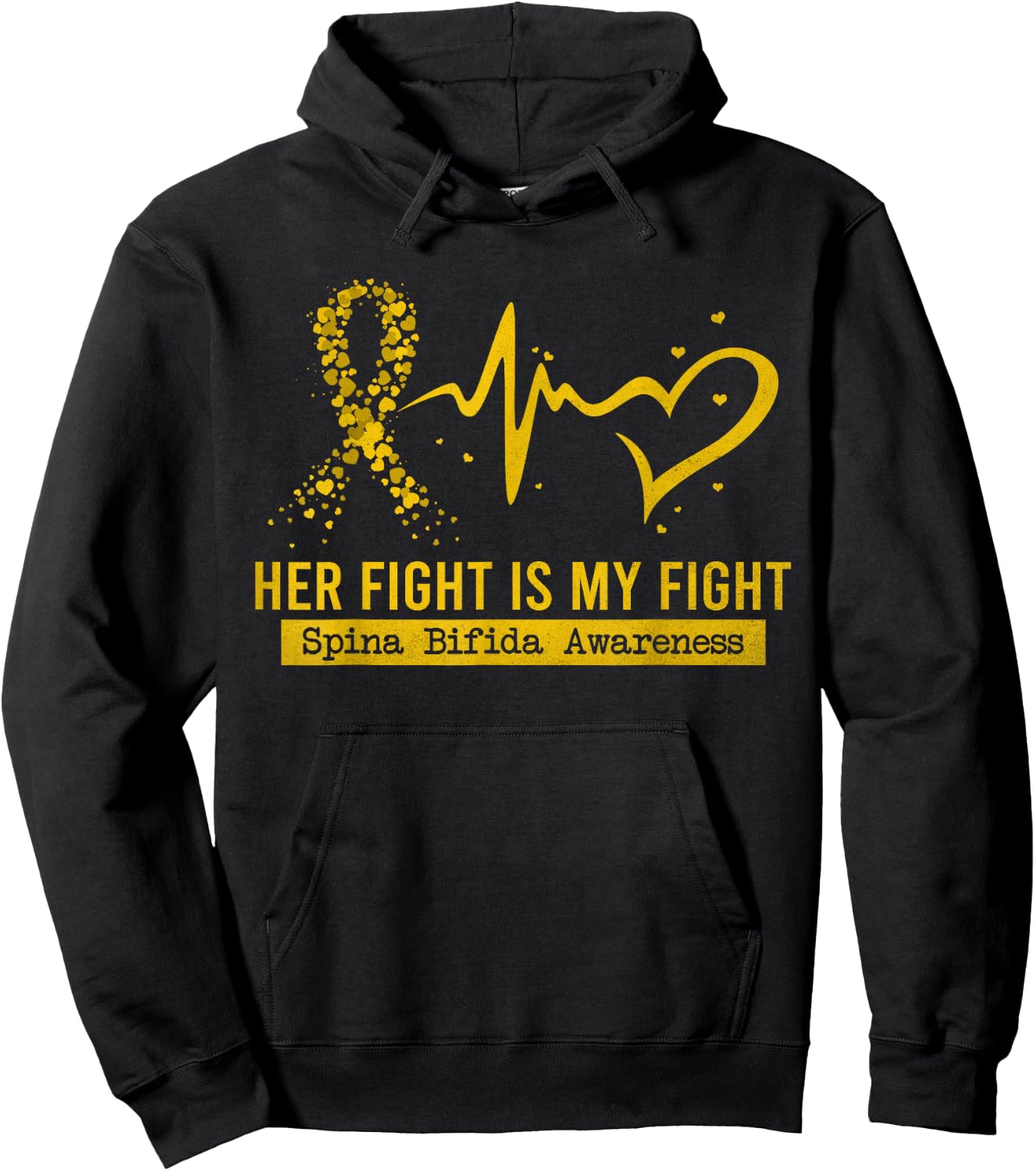 Her Fight Is My Fight Heart Ribbon Spina Bifida Awareness Hoodie - Hoodie | Black
