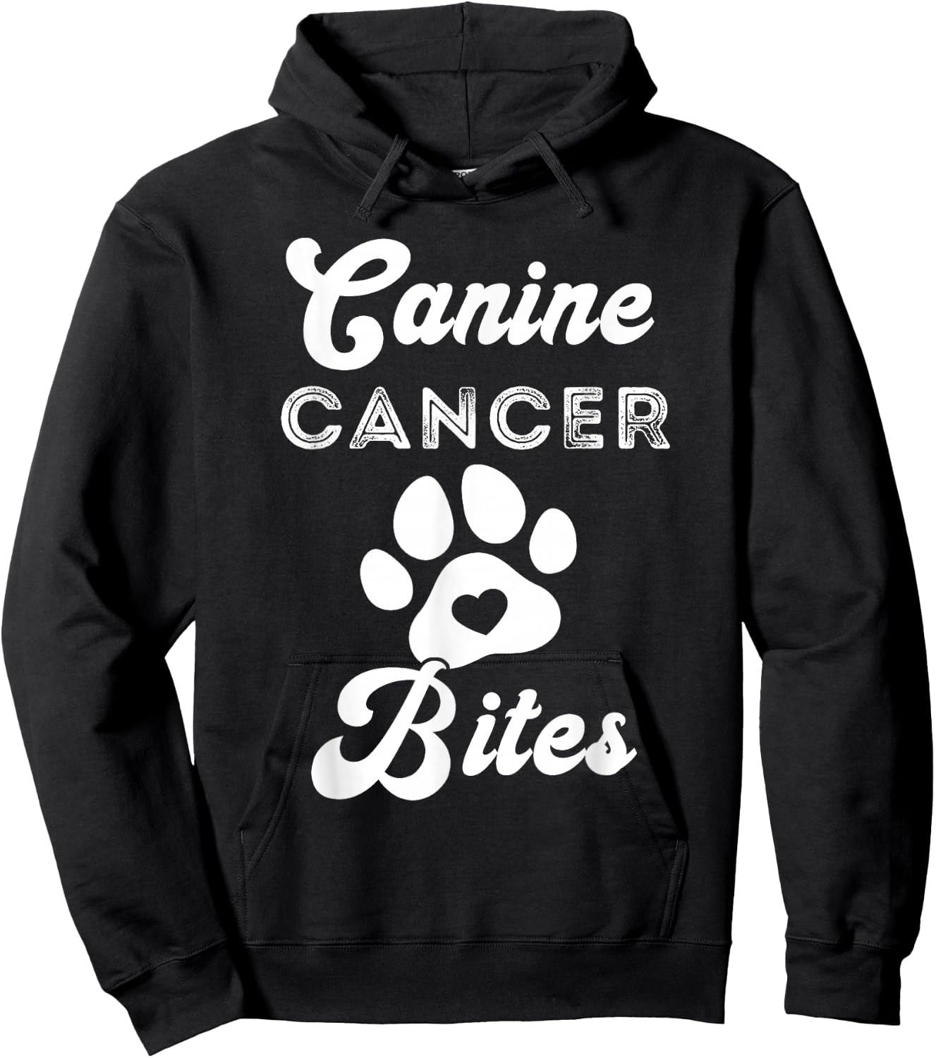 Canine Cancer Bites Pet Cancer Awareness Heart Paw Hoodie - Hoodie | Black