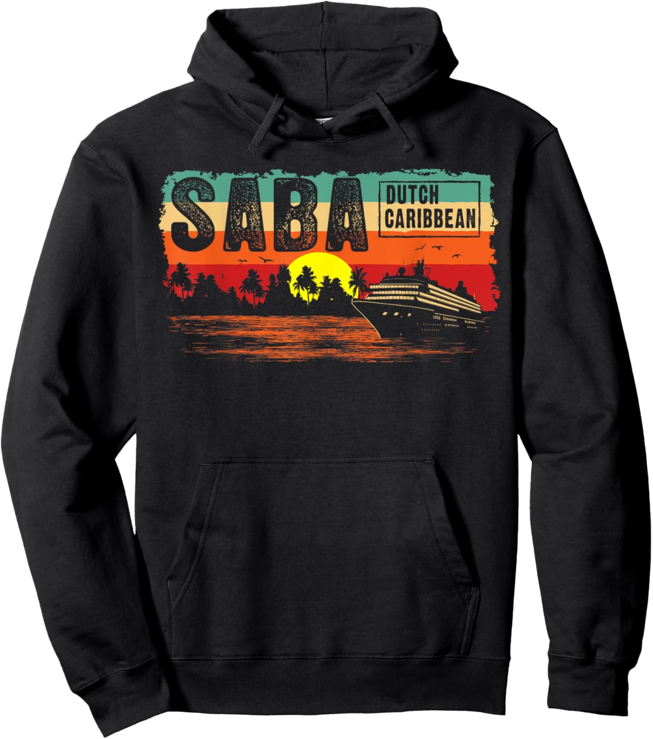 Vintage Tropical Sunset Dutch Caribbean Saba Island Hoodie - Hoodie | Black
