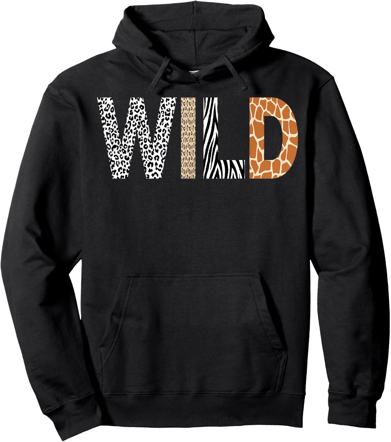 Wild Animal Pattern Giraffe Wolf Leopard Zebra Animal Print Hoodie - Hoodie | Black