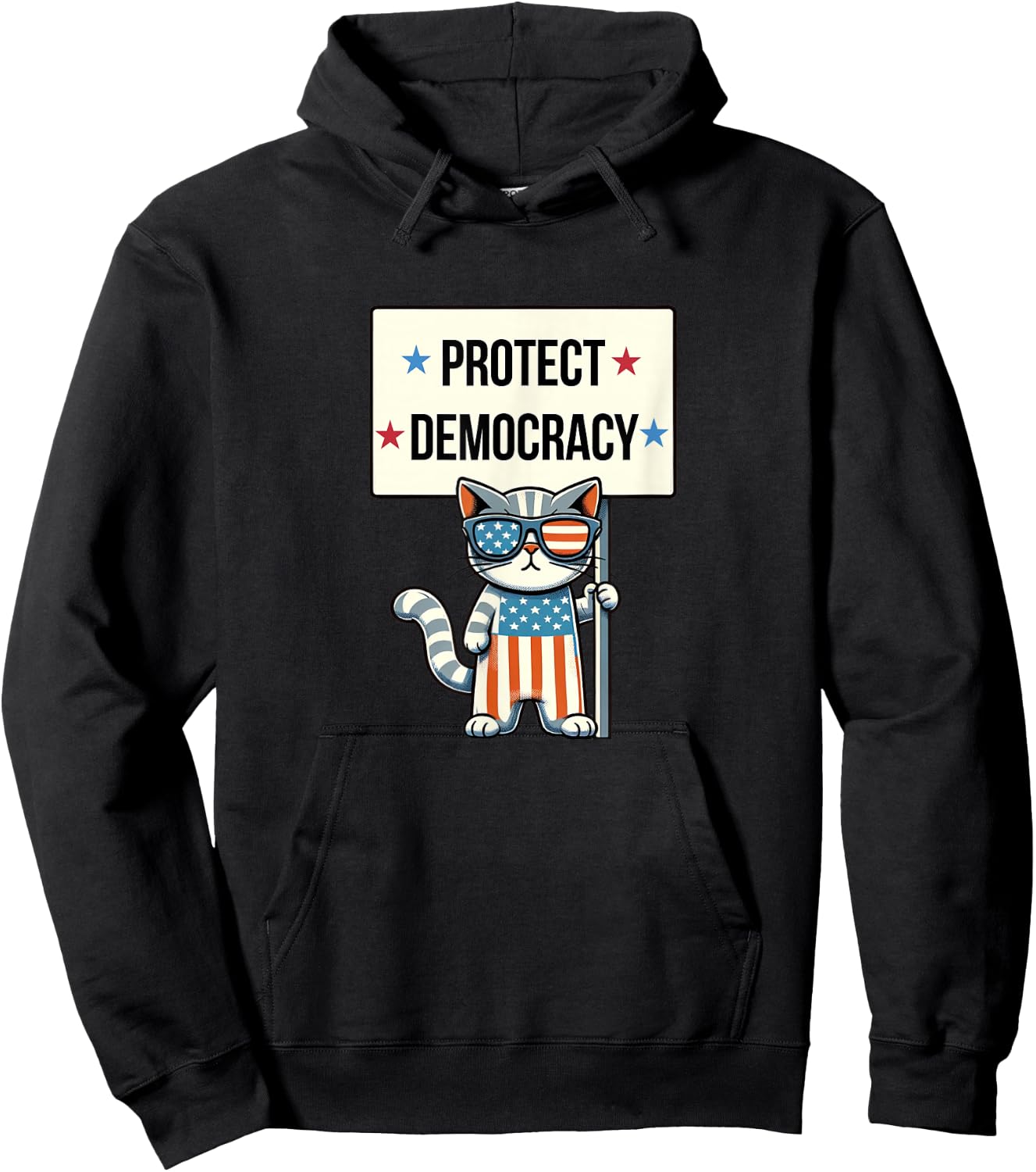 Protect Democracy - Patriotic Cat Hoodie - Hoodie | Black