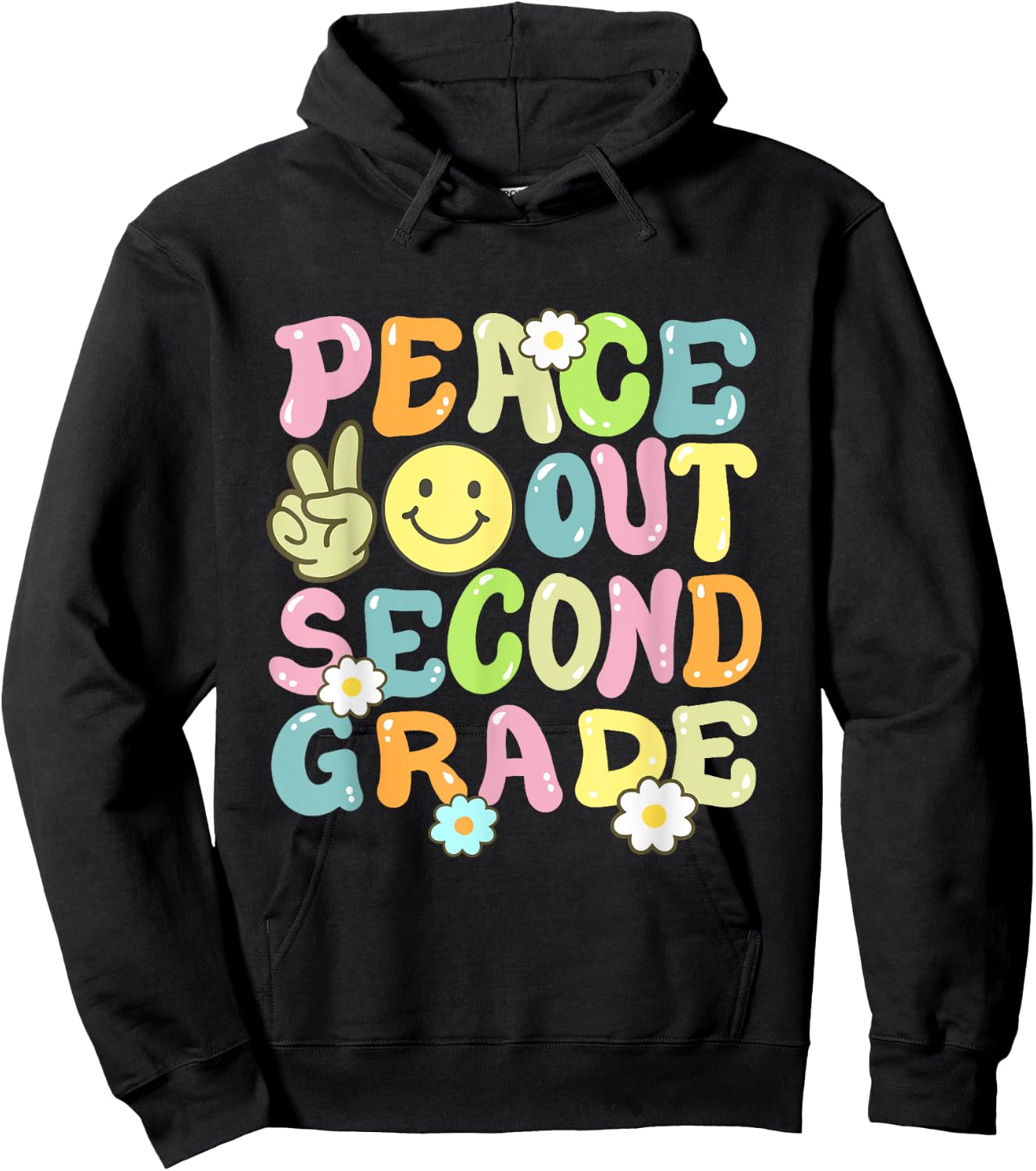 Groovy Peace Out Second Grade Kids 2nd Grade Last Day School Hoodie - Hoodie | Black