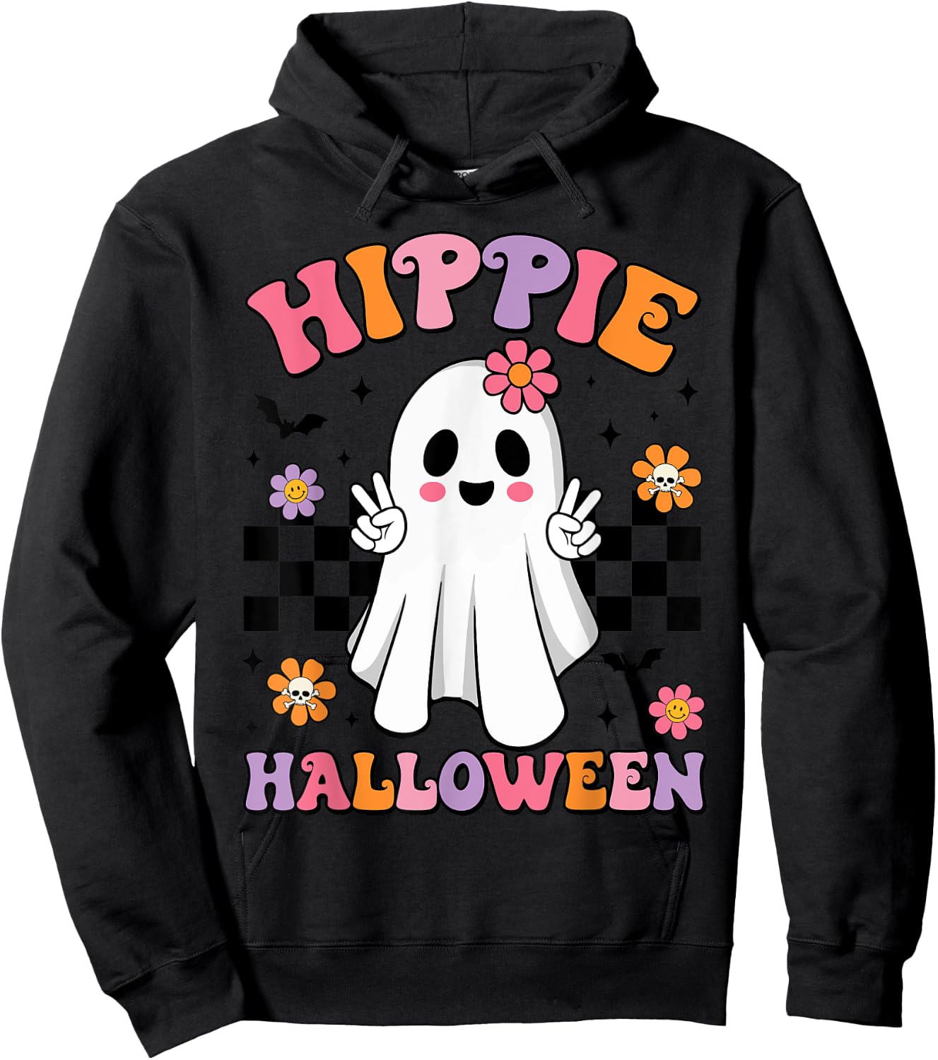 Groovy Boo Hippie Halloween Peace Ghost Halloween Girl Women Hoodie - Hoodie | Black