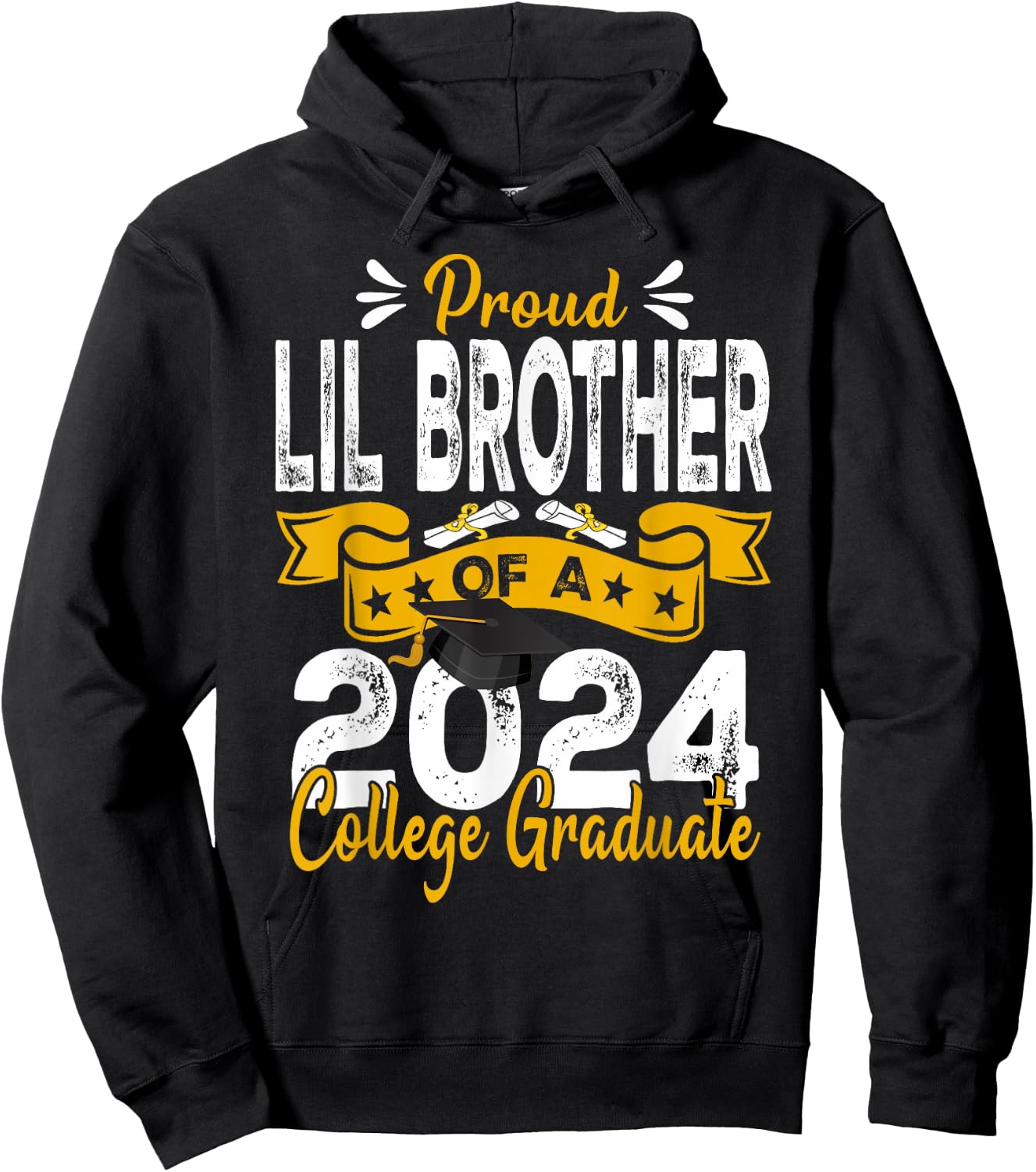 Senior 2024 Proud Lil Brother Of A 2024 College Graduate Hoodie - Hoodie | Black